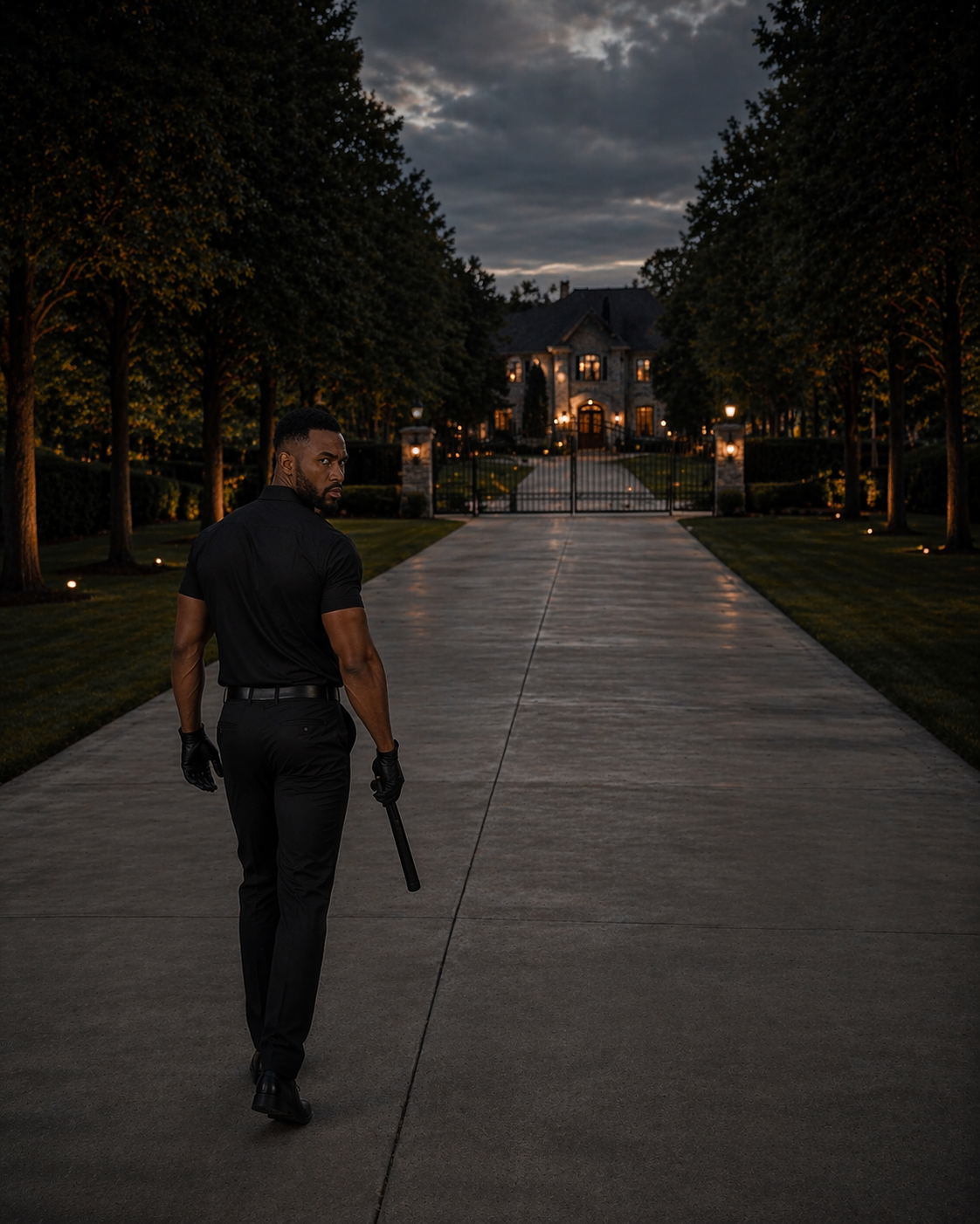 Driveway security alert image showing an unknown person detected at the estate gate